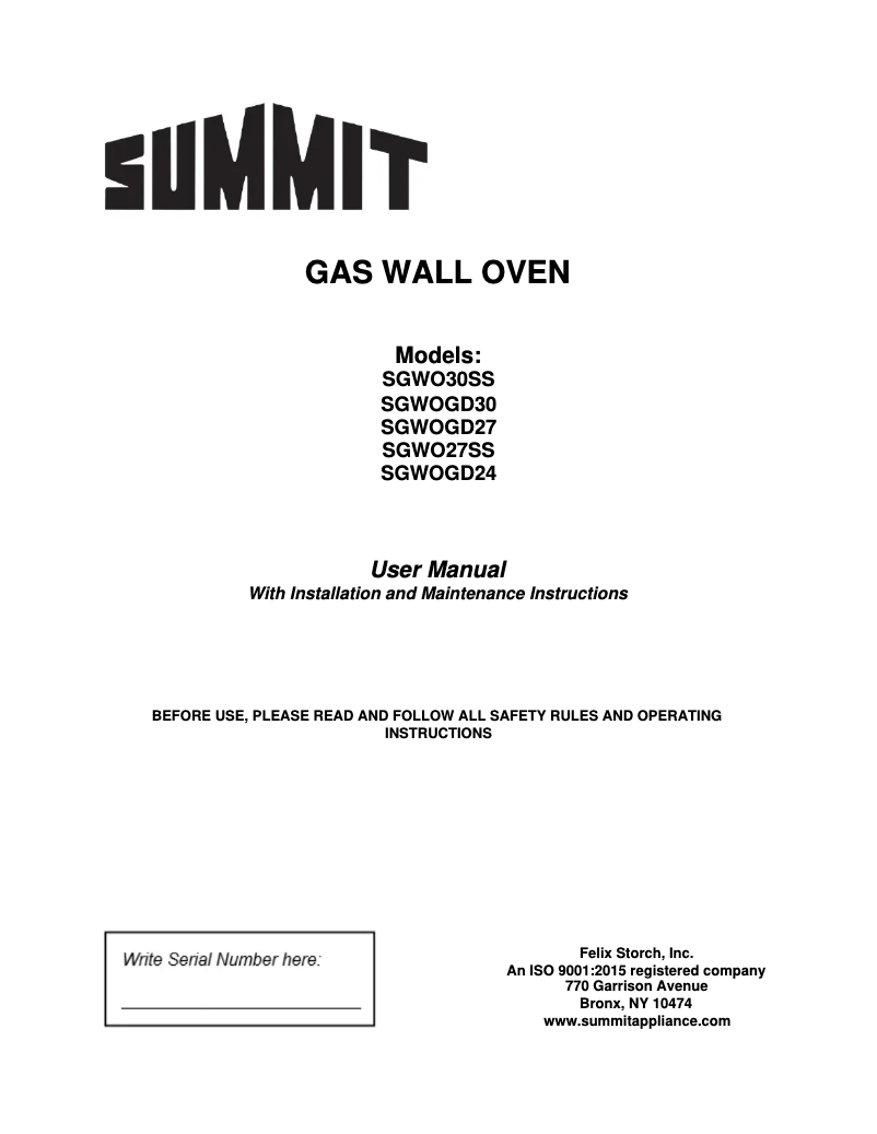 Page n°1 - Manuel utilisateur Summit SGWOGD30