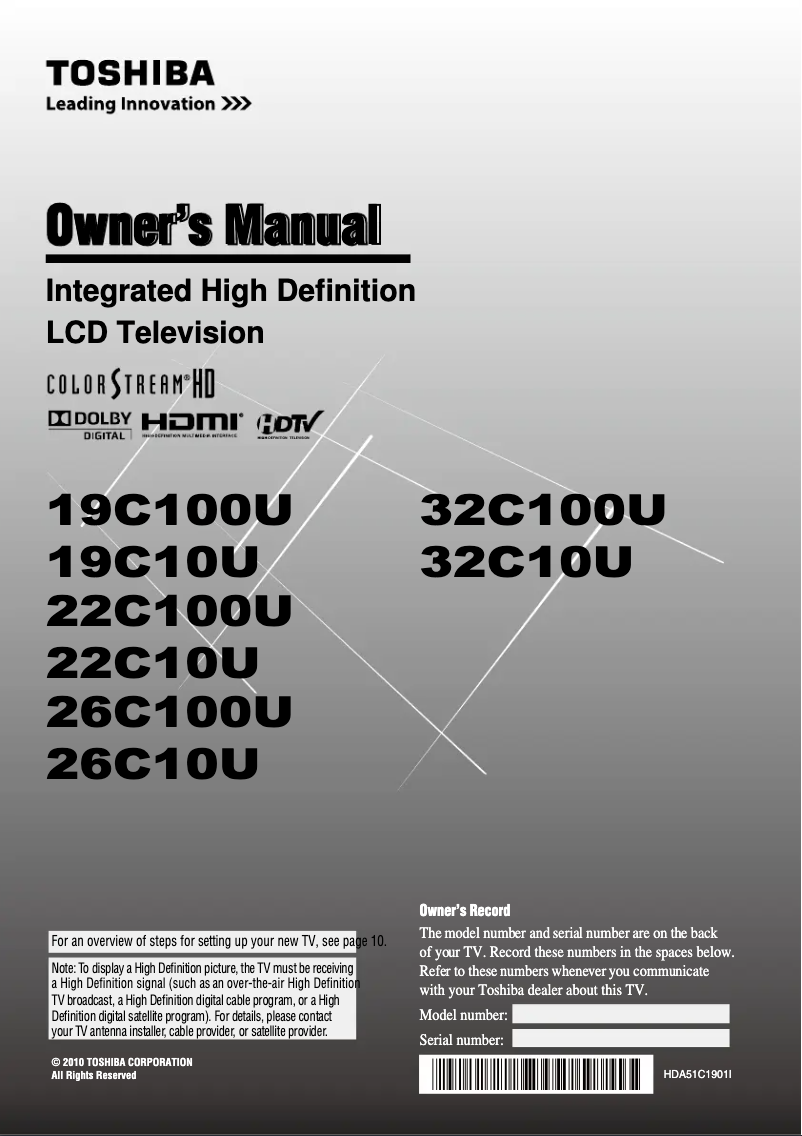 Page n°1 - Manuel utilisateur Toshiba Regza 19C100U
