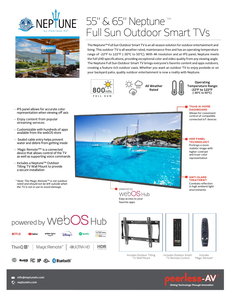 Page 1 de la notice Fiche technique Peerless-AV Neptune NT554