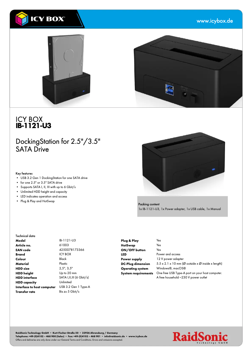 Page n°1 - Manuel utilisateur Icy Box IB-1121-U3