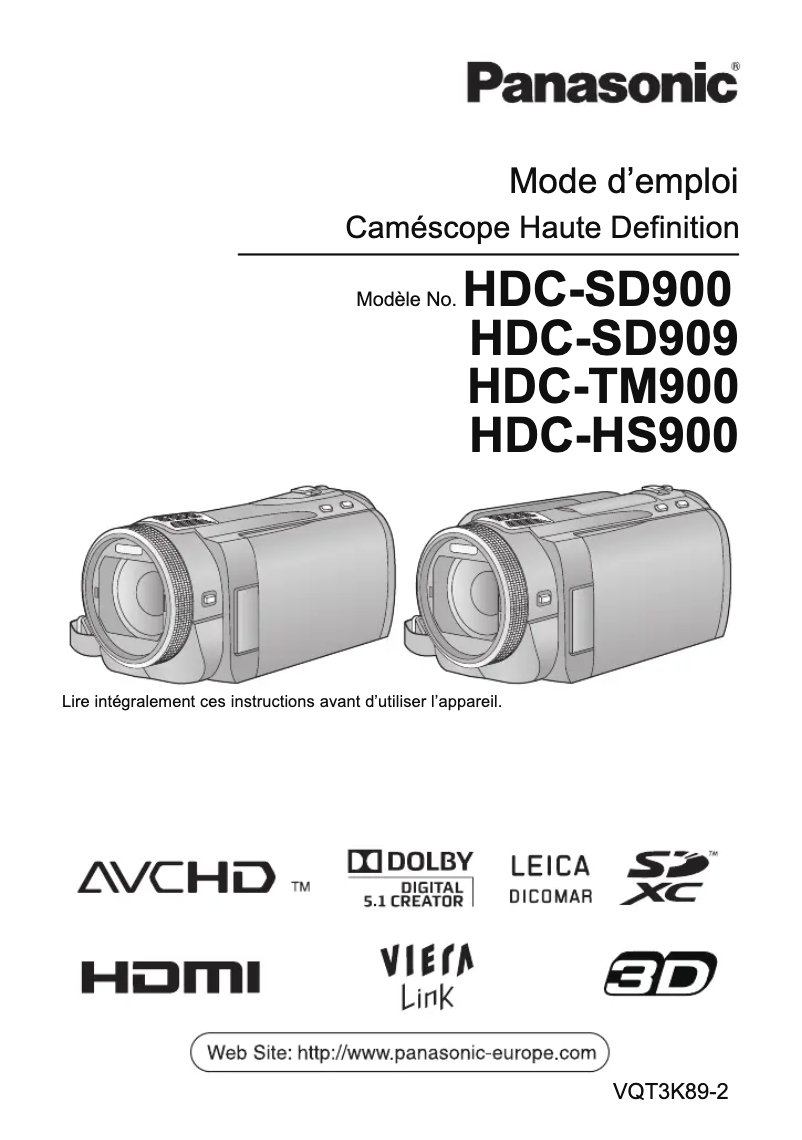 Page 1 de la notice Manuel utilisateur Panasonic HDC-TM900