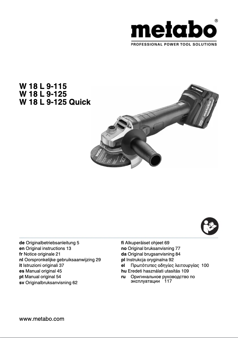 Page n°1 - Manuel utilisateur Metabo W 18 L 9-125 Quick Set