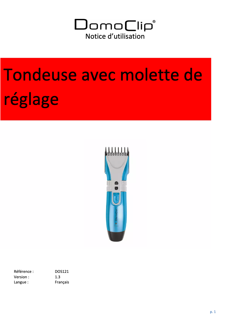 Page 1 de la notice Manuel utilisateur Domoclip DOS121