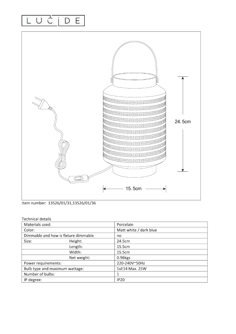 Page n°1 - Manuel utilisateur Lucide Jamila 13526/01/31