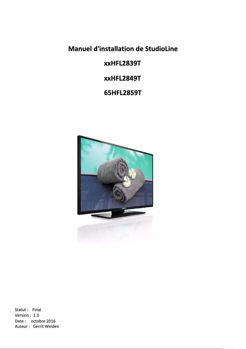 Page 1 de la notice Guide d'installation Philips 65HFL2859T