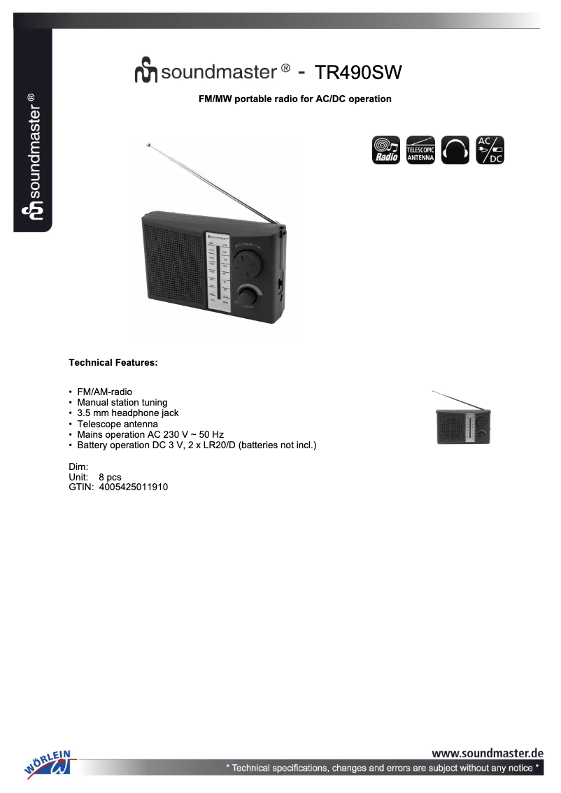 Image de la première page du manuel de l'appareil TR490