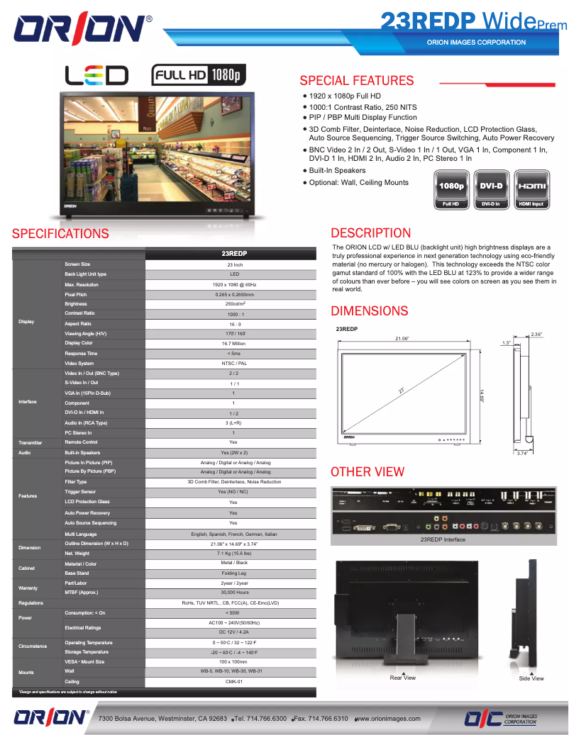 Page n°1 - Manuel utilisateur Orion 23REDP