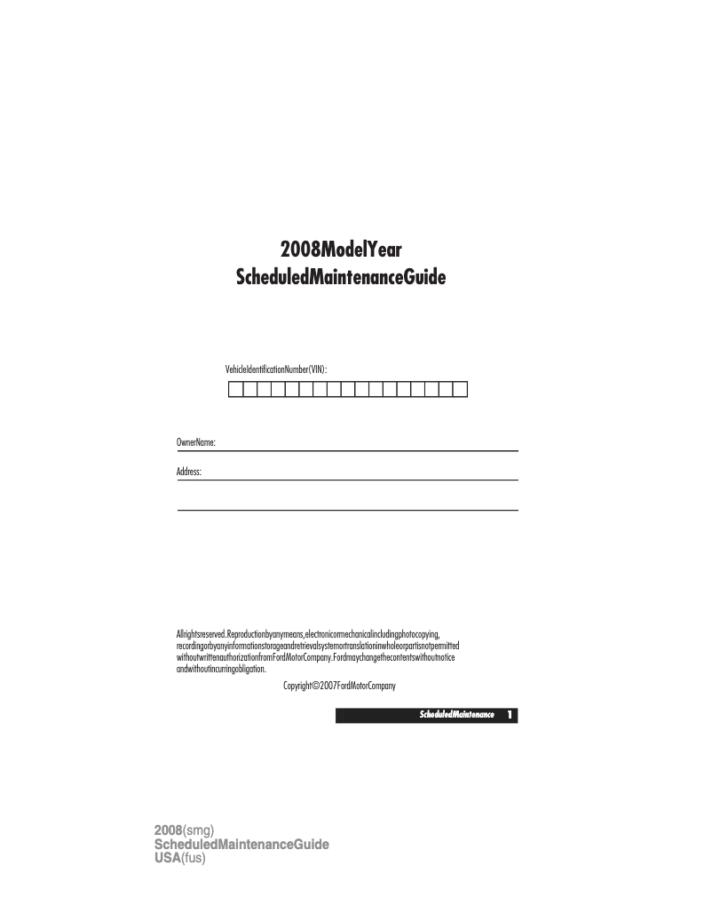 Page 1 de la notice Manuel d'utilisation et d'entretien Ford Focus (2008)