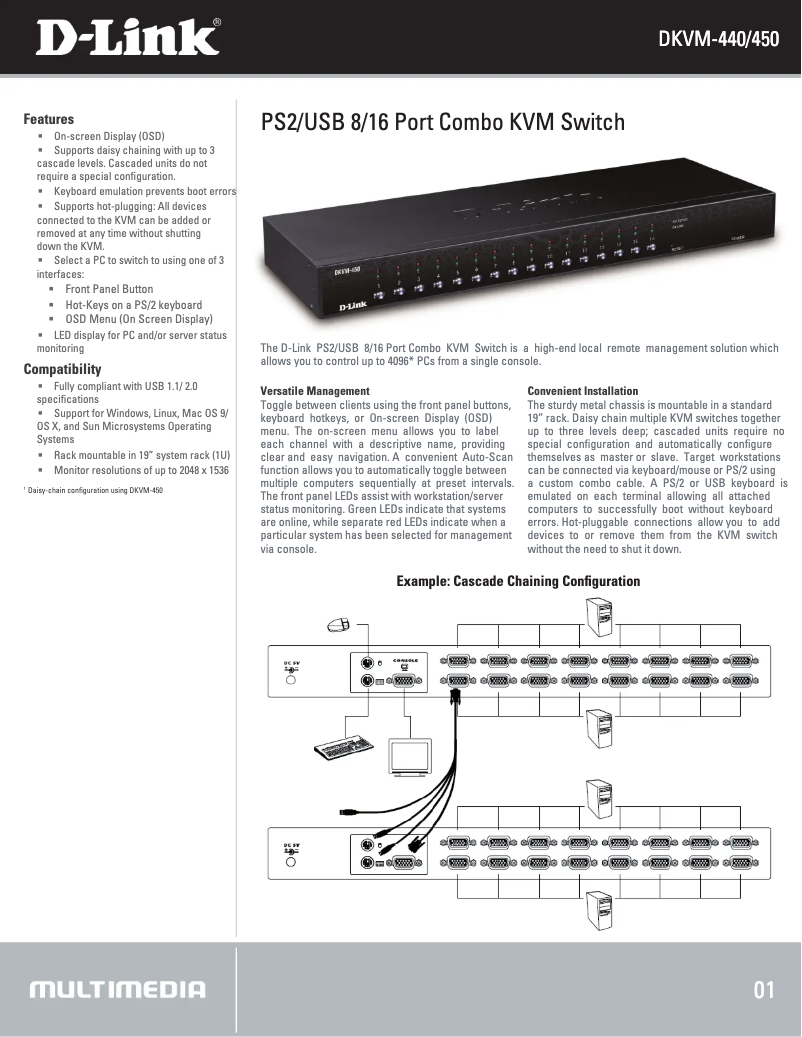 Page 1 de la notice Fiche technique D-Link DKVM-450