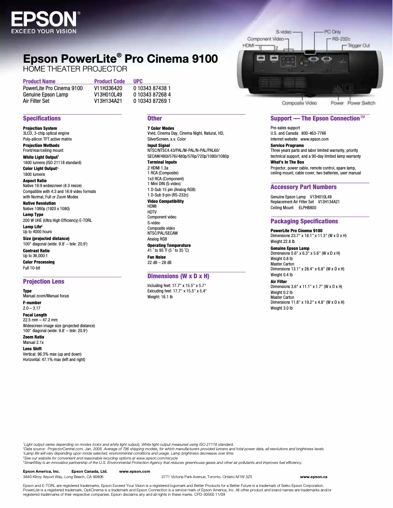 Página 1 del manual Folleto Epson PowerLite Pro Cinema 9100