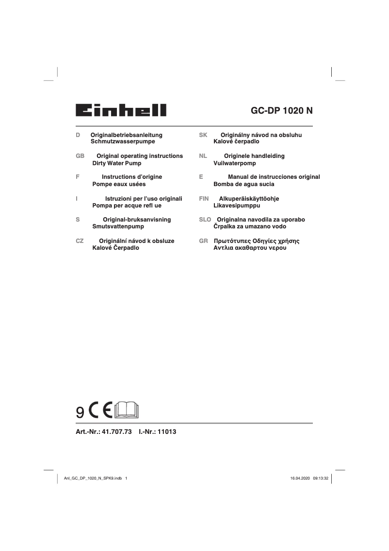 Page 1 de la notice Manuel utilisateur Einhell GC-DP 1020 N