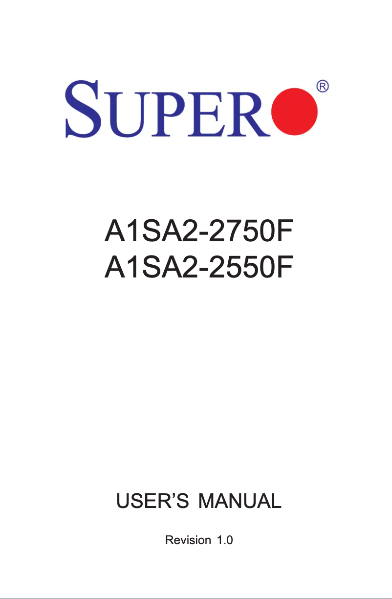 Page 1 de la notice Manuel utilisateur Supermicro A1SA2-2750F