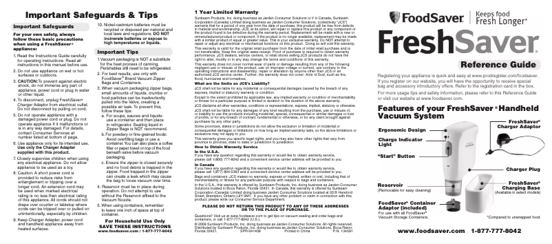 Page 1 of the manual User Manual FoodSaver FreshSaver