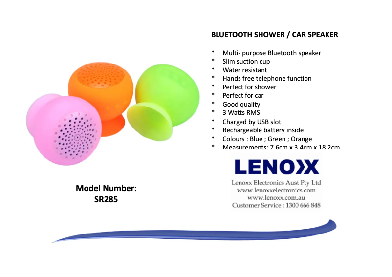 Page 1 de la notice Fiche technique Lenoxx SR285