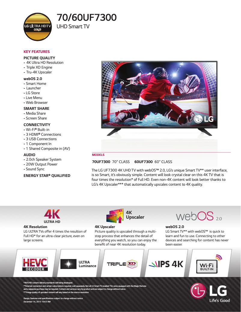 Página 1 del manual Ficha técnica LG 60UF7300