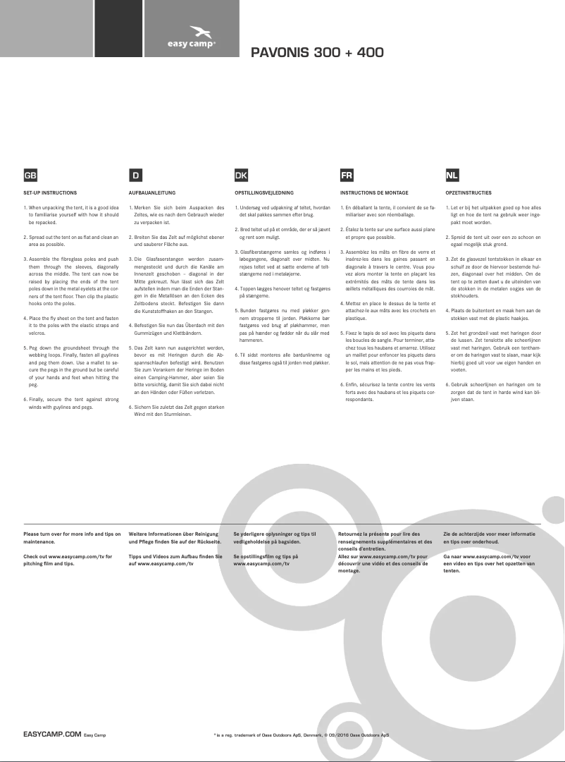 Página 1 del manual Manual de usuario Easy Camp Pavonis 400