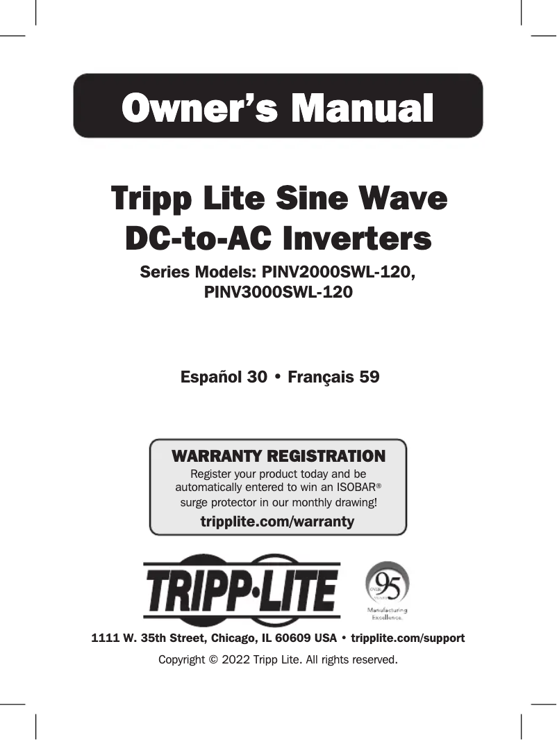 Page 1 de la notice Manuel utilisateur Tripp Lite PINV3000SWL-120