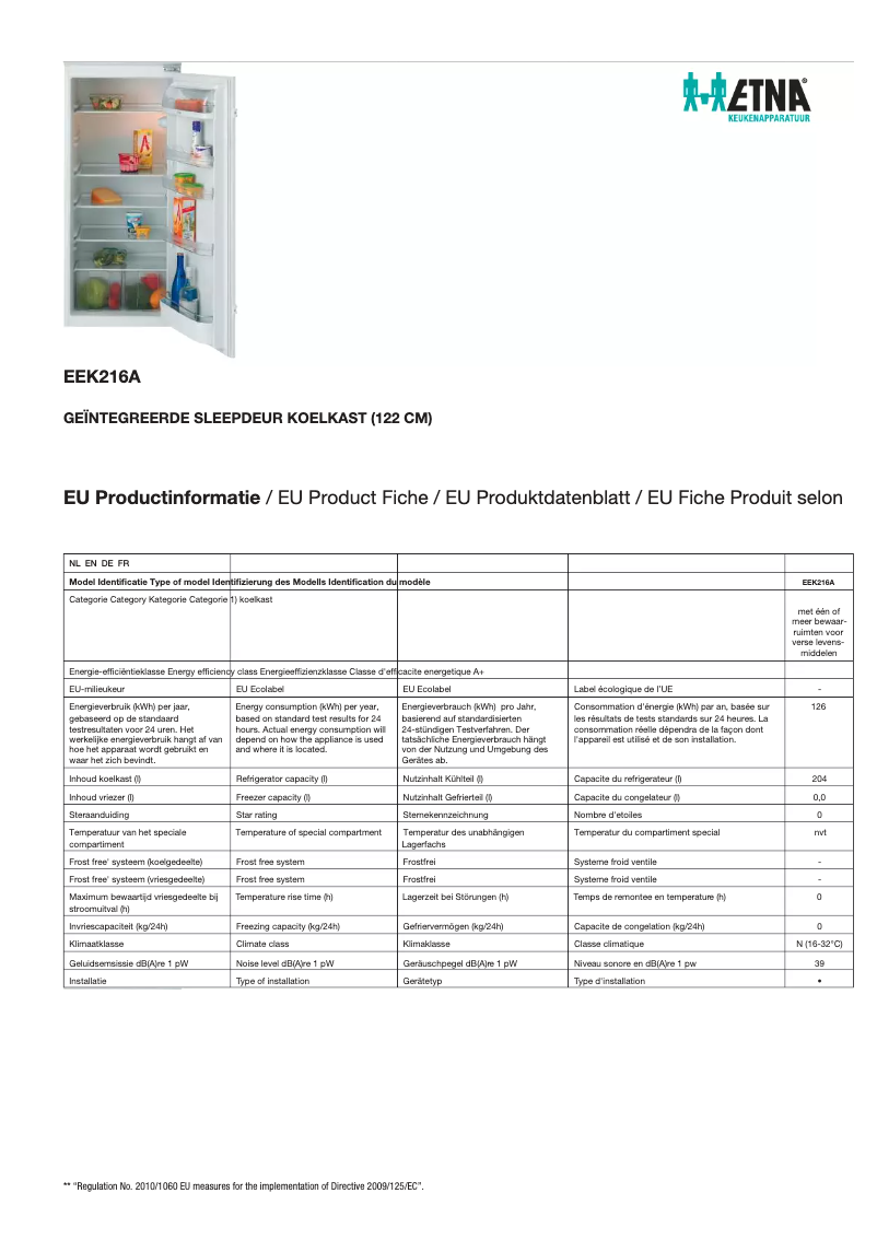 Image de la première page du manuel de l'appareil EEK216A