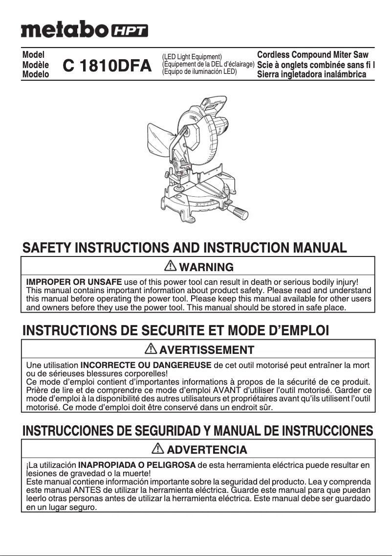 Page 1 de la notice Manuel utilisateur HiKOKI C1810DFA