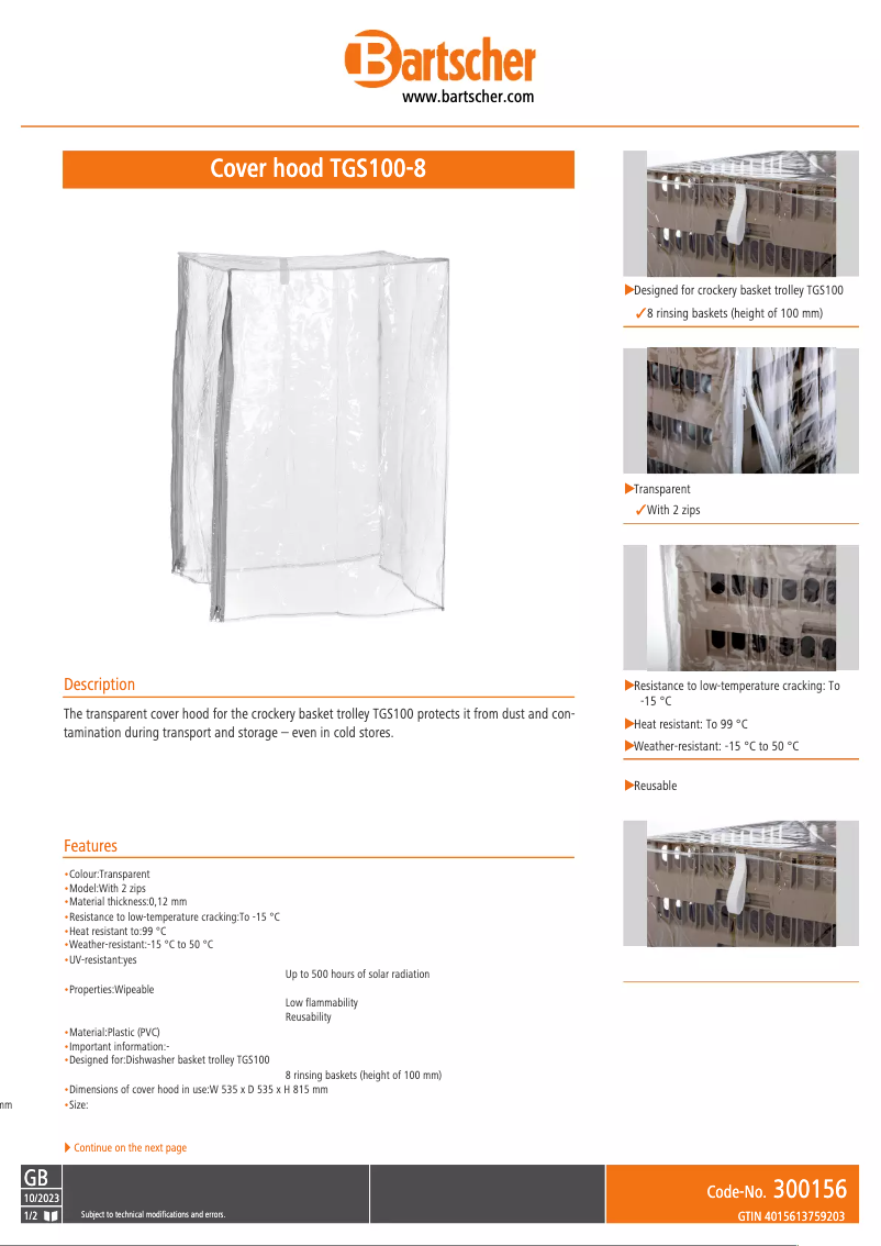 Page n°1 - Fiche technique Bartscher TGS100-8