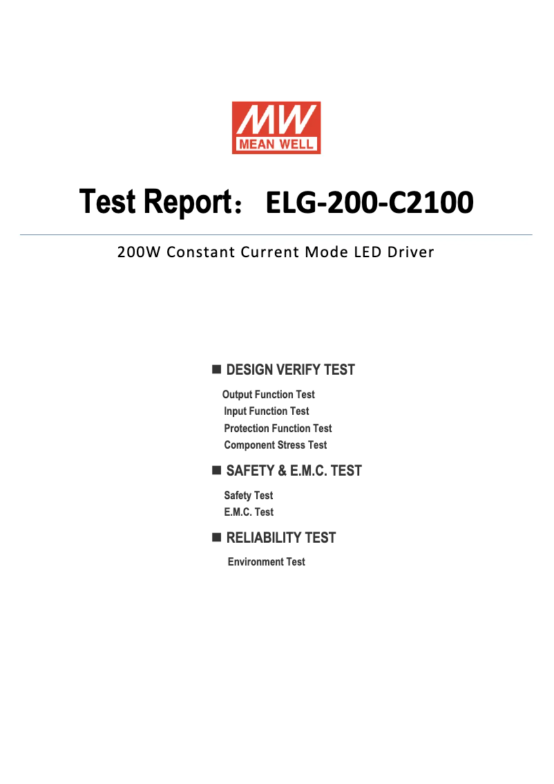 Page 1 de la notice Fiche technique Mean Well ELG-200-C2100