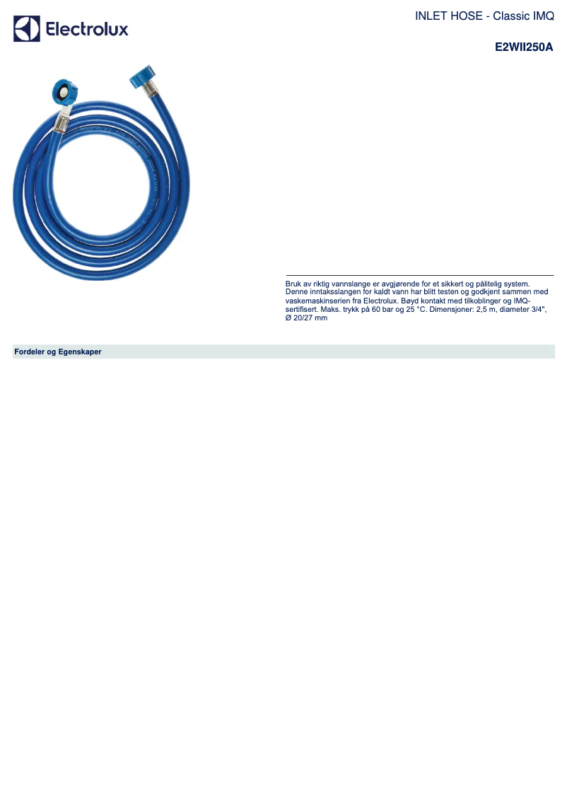 Page 1 de la notice Brochure Electrolux E2WII250A