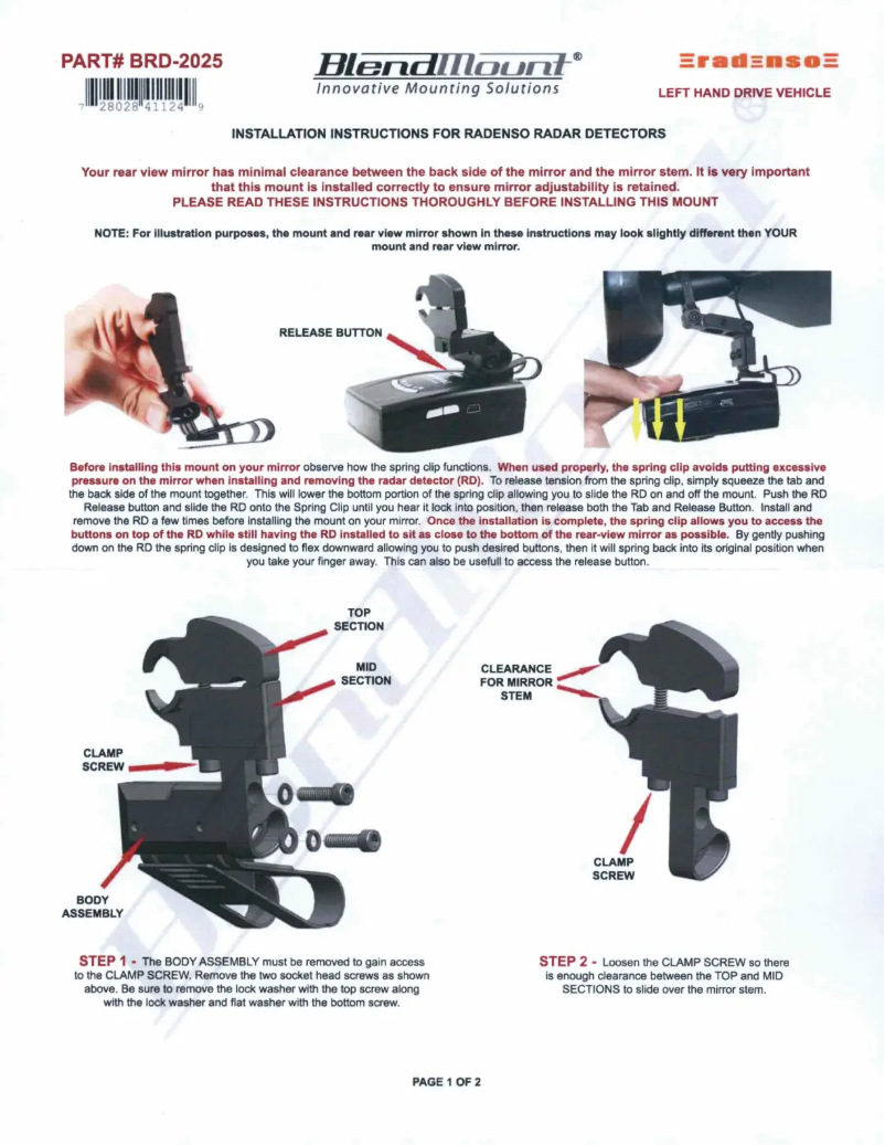 Page 1 de la notice Manuel utilisateur BlendMount BRD-2025