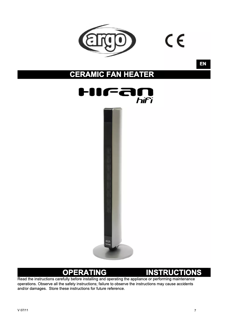 Página 1 del manual Manual de usuario Argoclima HI FAN HIFI