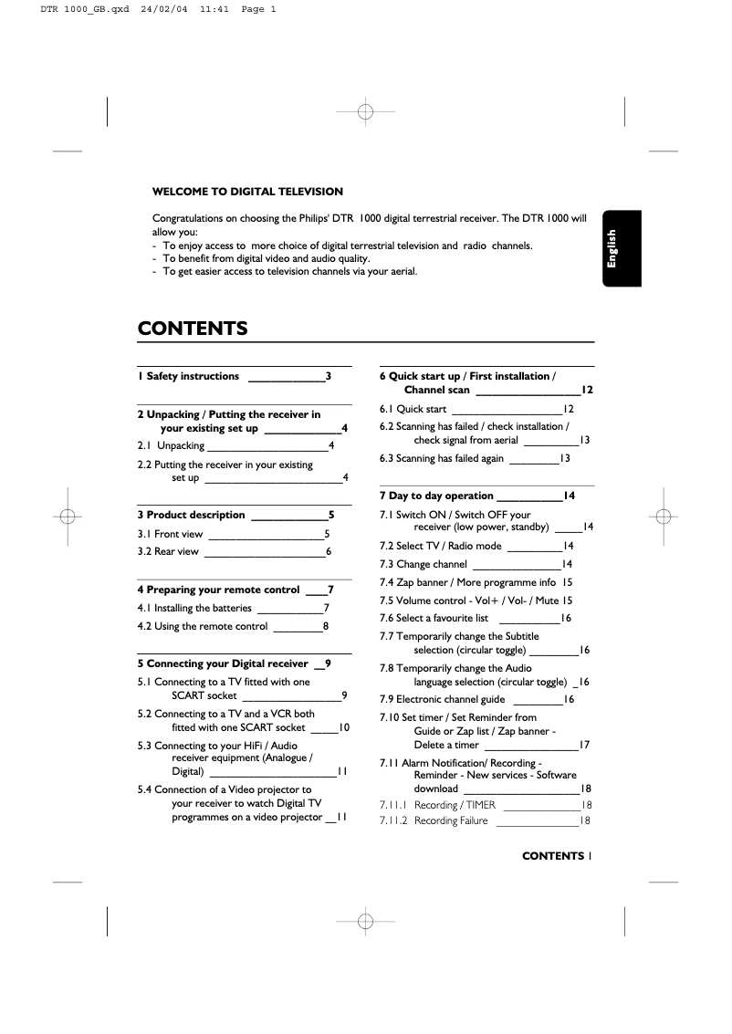 Page 1 de la notice Manuel utilisateur Philips DTR1000