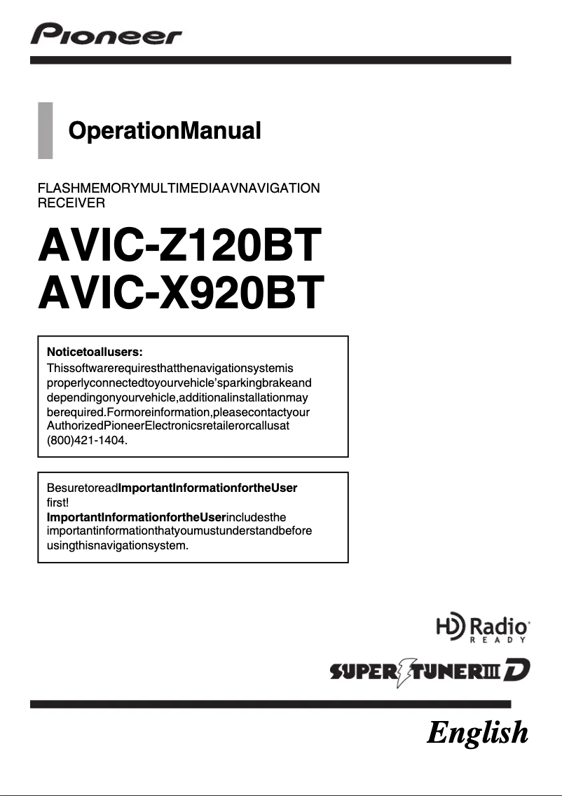 Image de la première page du manuel de l'appareil AVIC-X920BT