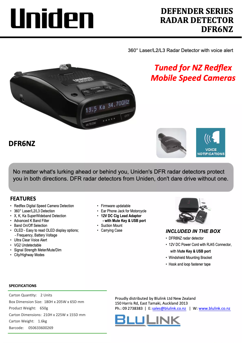 Page 1 de la notice Brochure Uniden DFR6NZ