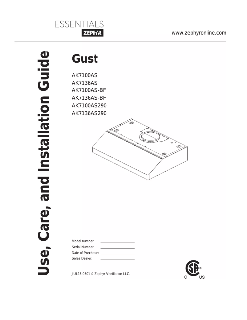 Page n°1 - Manuel utilisateur Zephyr AK7100AS290