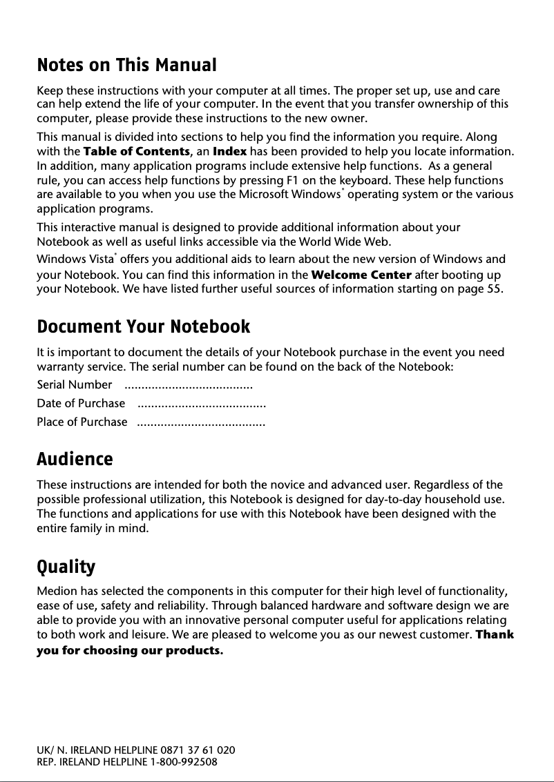 Page 1 de la notice Manuel utilisateur Medion AKOYA E6210 (MD 97460)