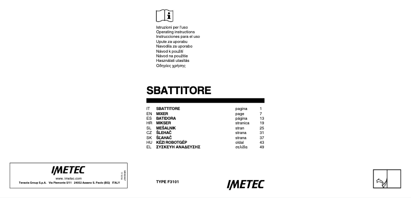 Page n°1 - Manuel utilisateur Imetec F3101