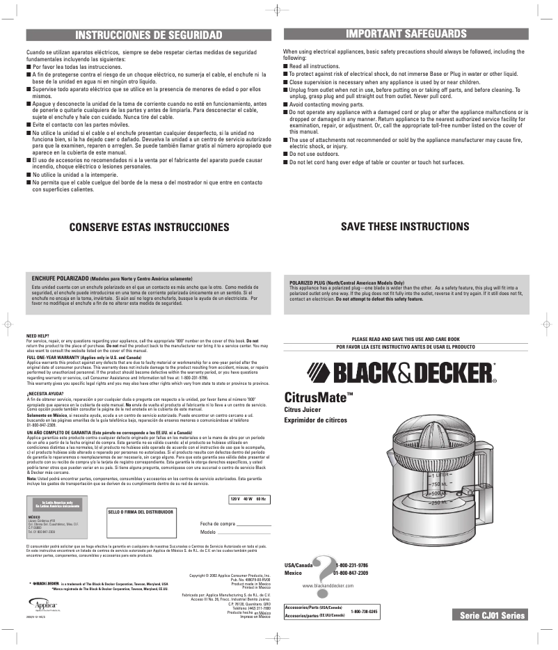 Page 1 de la notice Manuel utilisateur Black & Decker CJ01