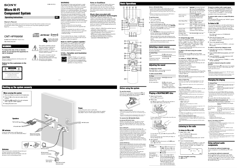 Page n°1 - Manuel utilisateur Sony CMT-HPR99XM