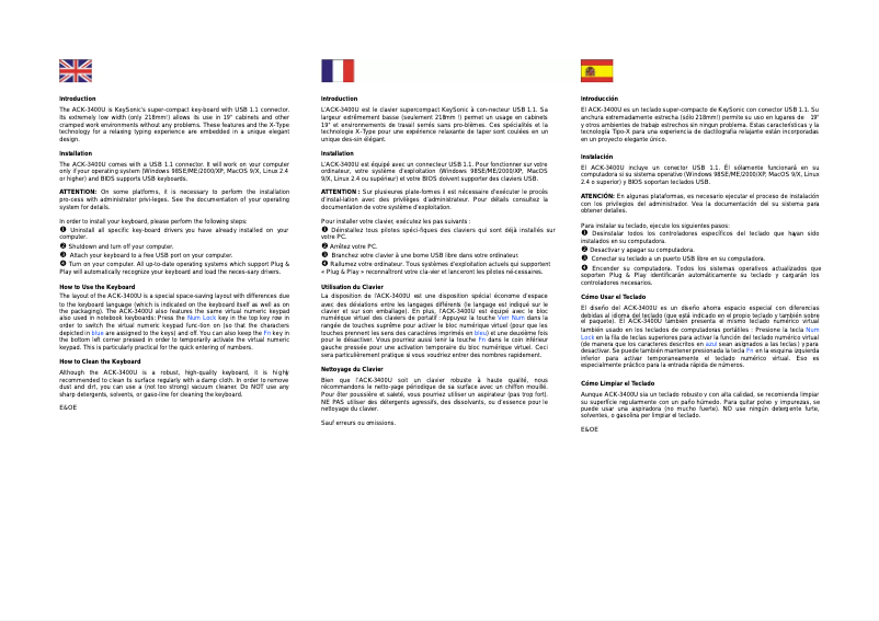 Image de la première page du manuel de l'appareil ACK-3400U