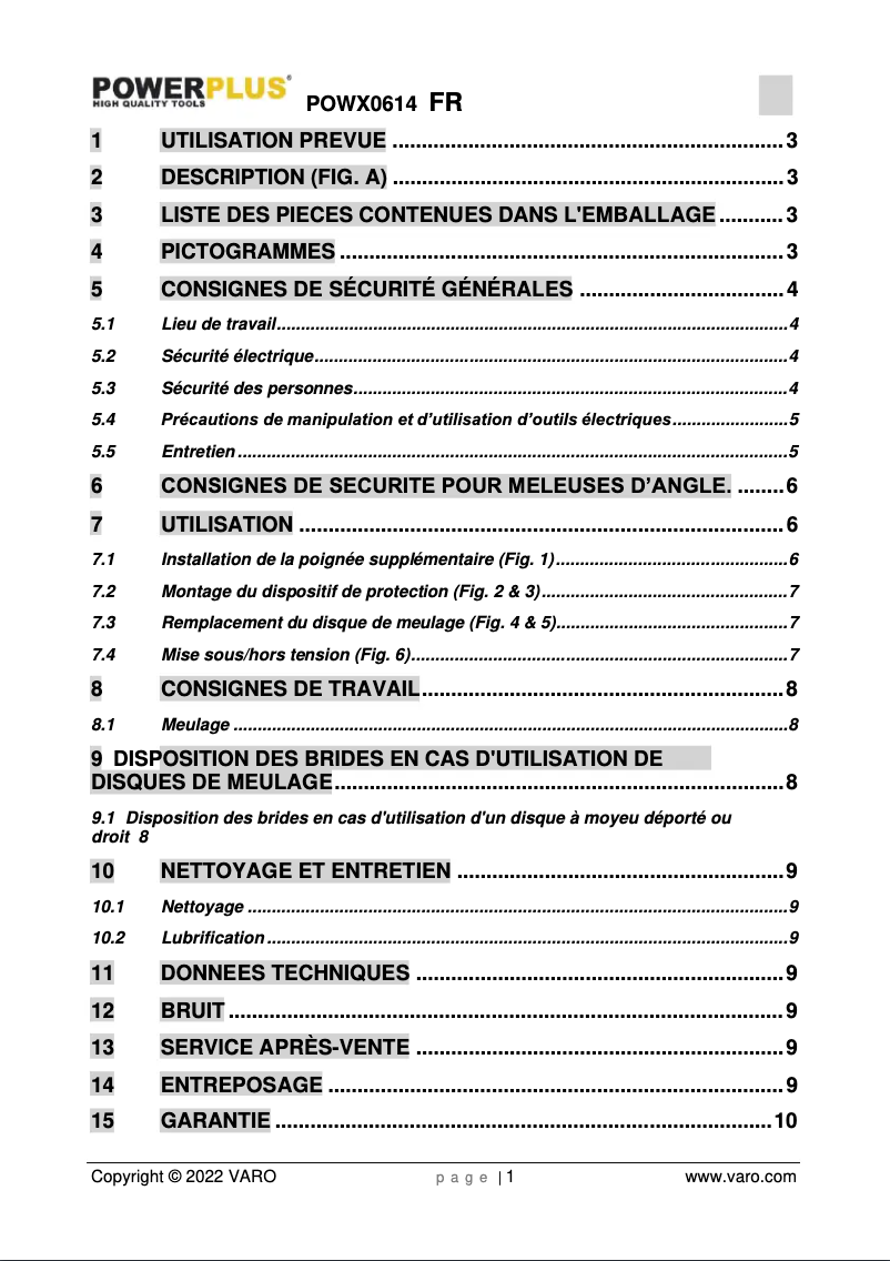 Page 1 de la notice Manuel utilisateur PowerPlus POWXAGS2
