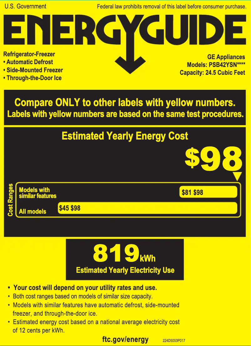 Página 1 del manual Etiqueta energética GE PSB42YSNSS