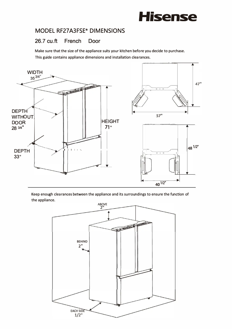 Page 1 de la notice Manuel utilisateur Hisense RF27A3FSE
