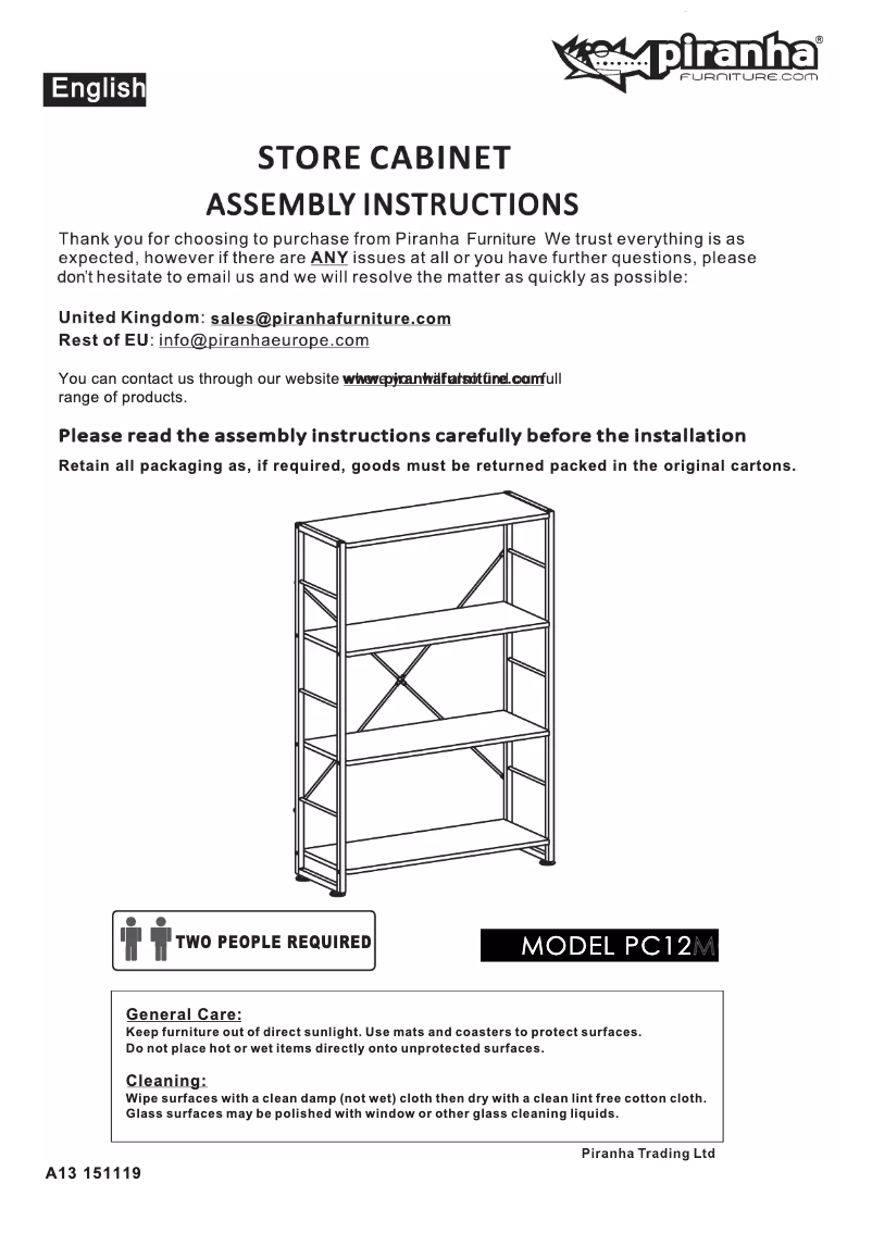 Page 1 de la notice Manuel utilisateur Piranha PC12