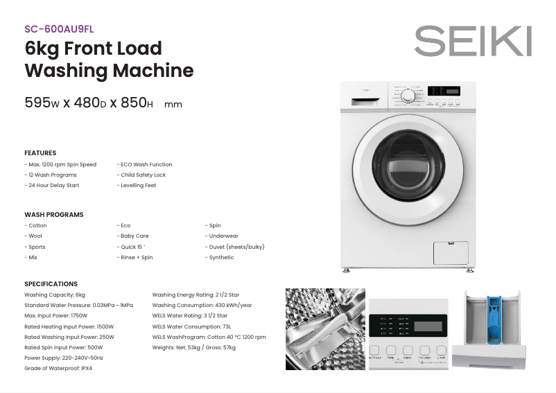 Page n°1 - Fiche technique Seiki SC-600AU9FL