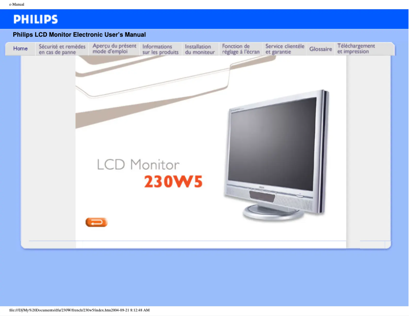 Page n°1 - Manuel utilisateur Philips 230W5BS