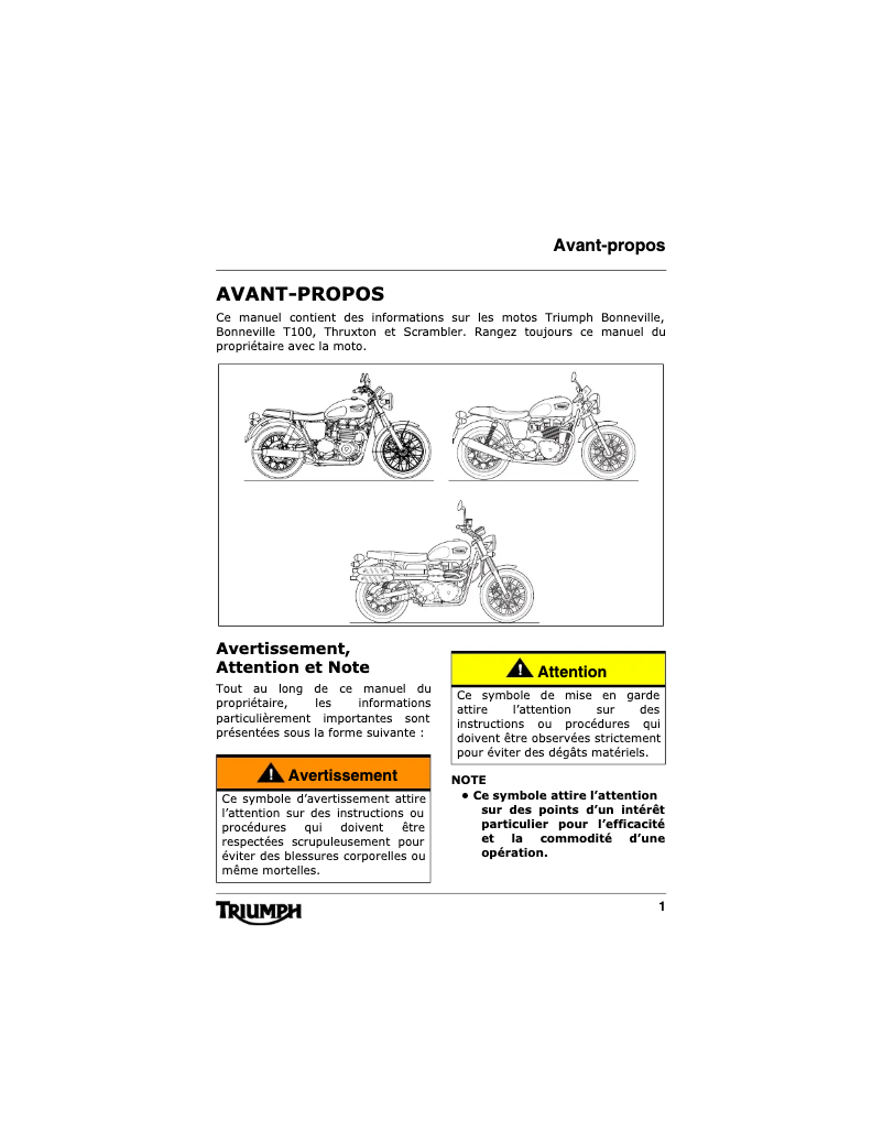 Page 1 de la notice Manuel utilisateur Triumph Thruxton (2004)