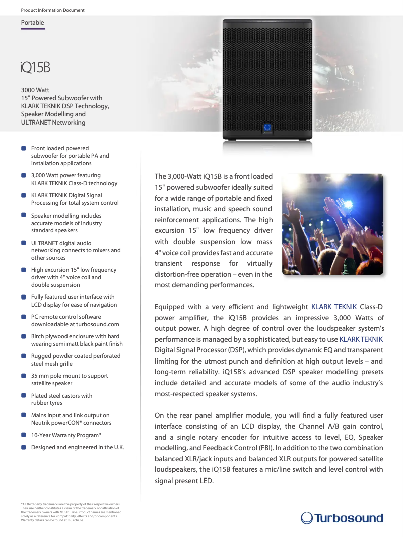 Página 1 del manual Ficha técnica Turbosound iQ15B