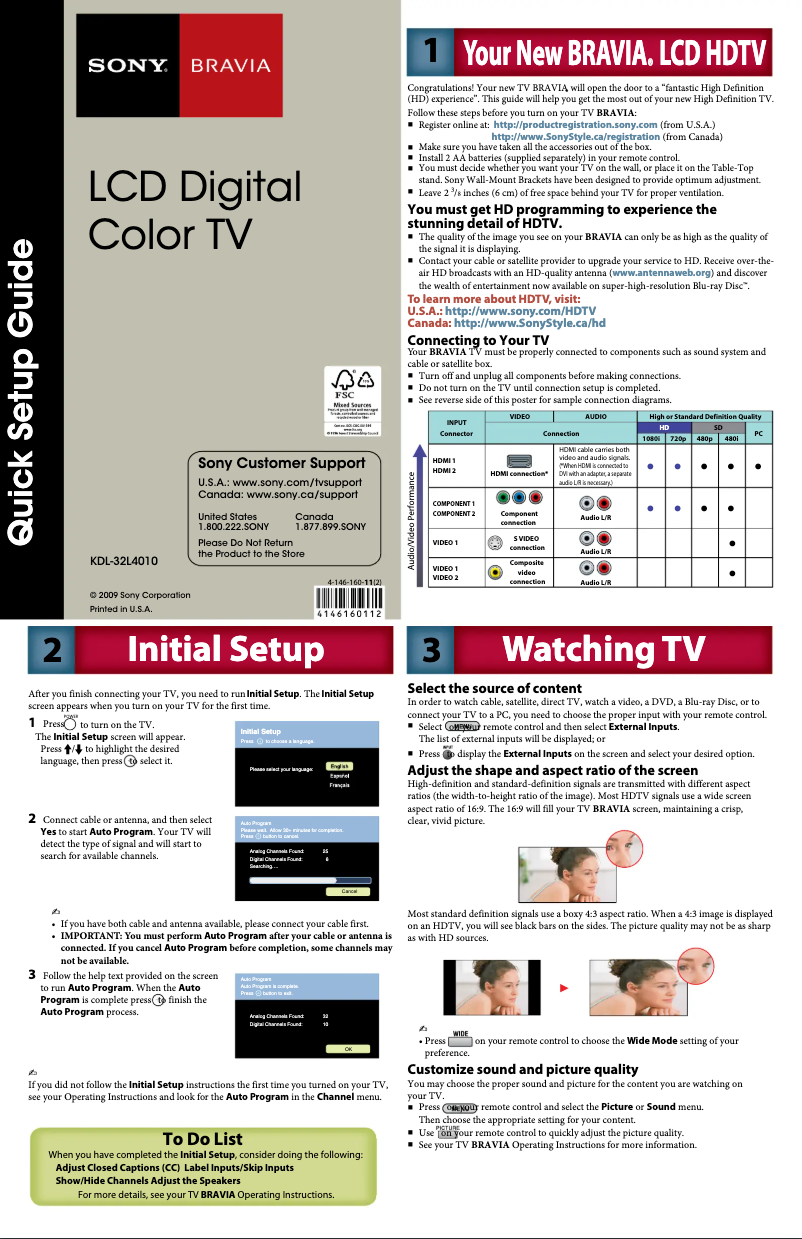 Page 1 de la notice Guide d'installation Sony KDL-32L4010