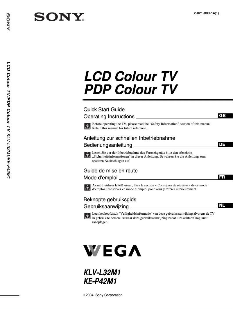 Image de la première page du manuel de l'appareil Bravia KLV-L32M1