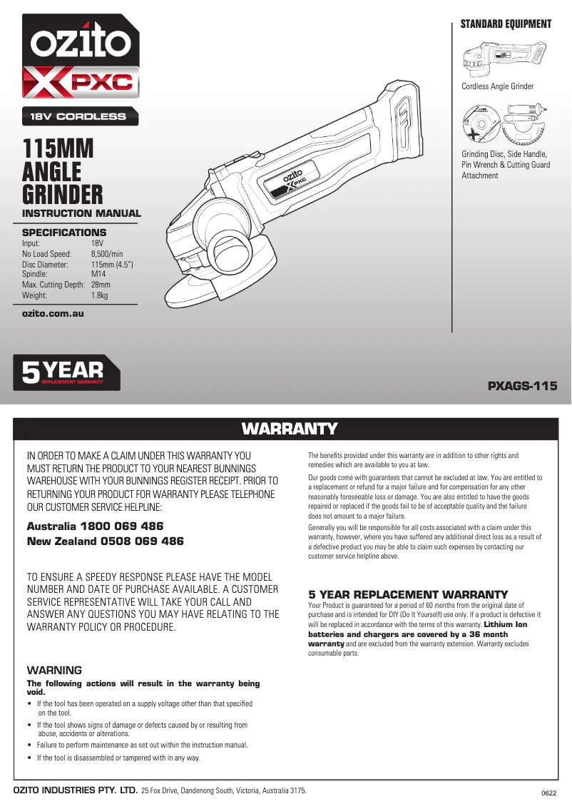 Image de la première page du manuel de l'appareil PXAGS-115