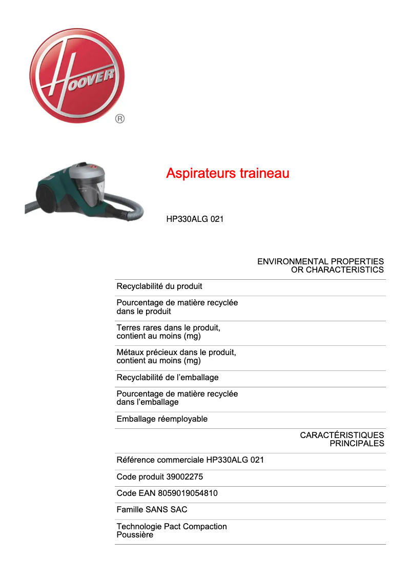 Image de la première page du manuel de l'appareil HP330ALG 021