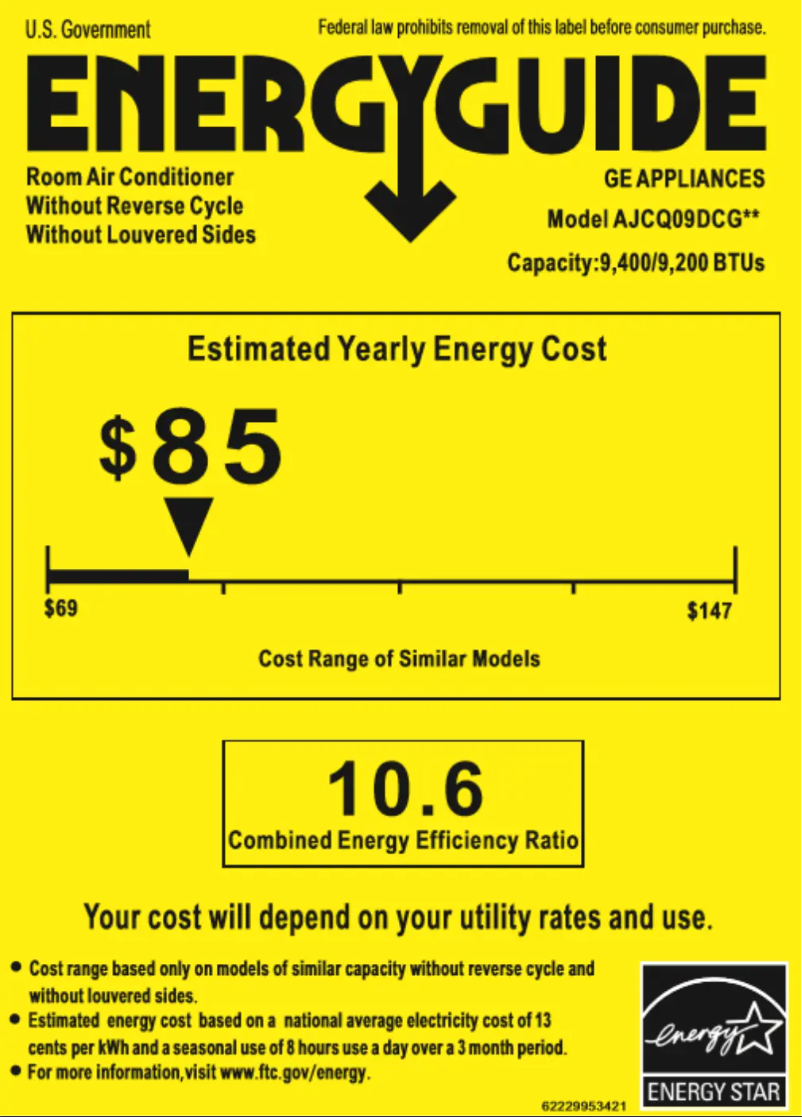 Page n°1 - Label énergétique GE AJCQ09DCG
